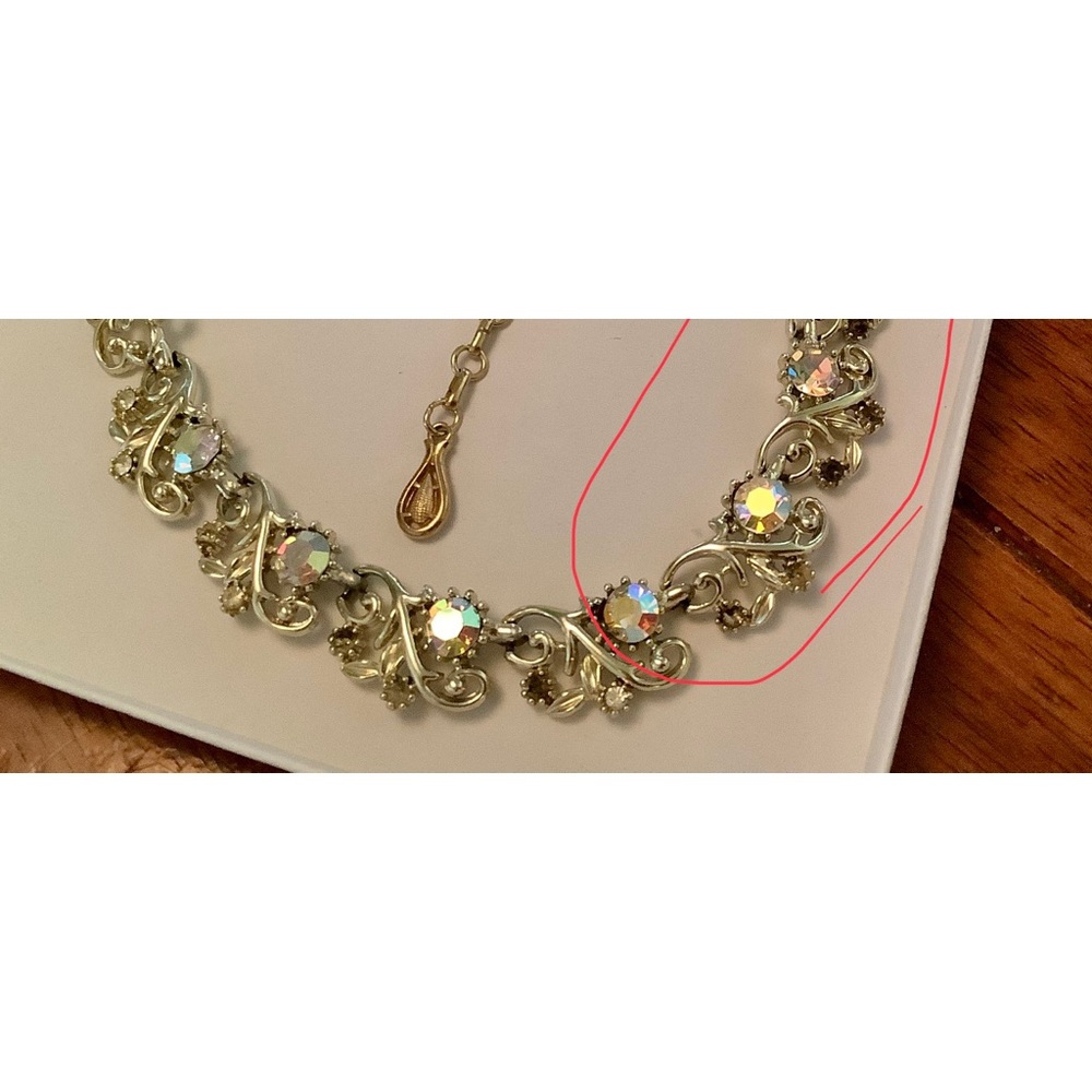 CORO Vintage Set Necklace Bracelet Leaf Rhinestone Goldplated - Picture 7 of 8